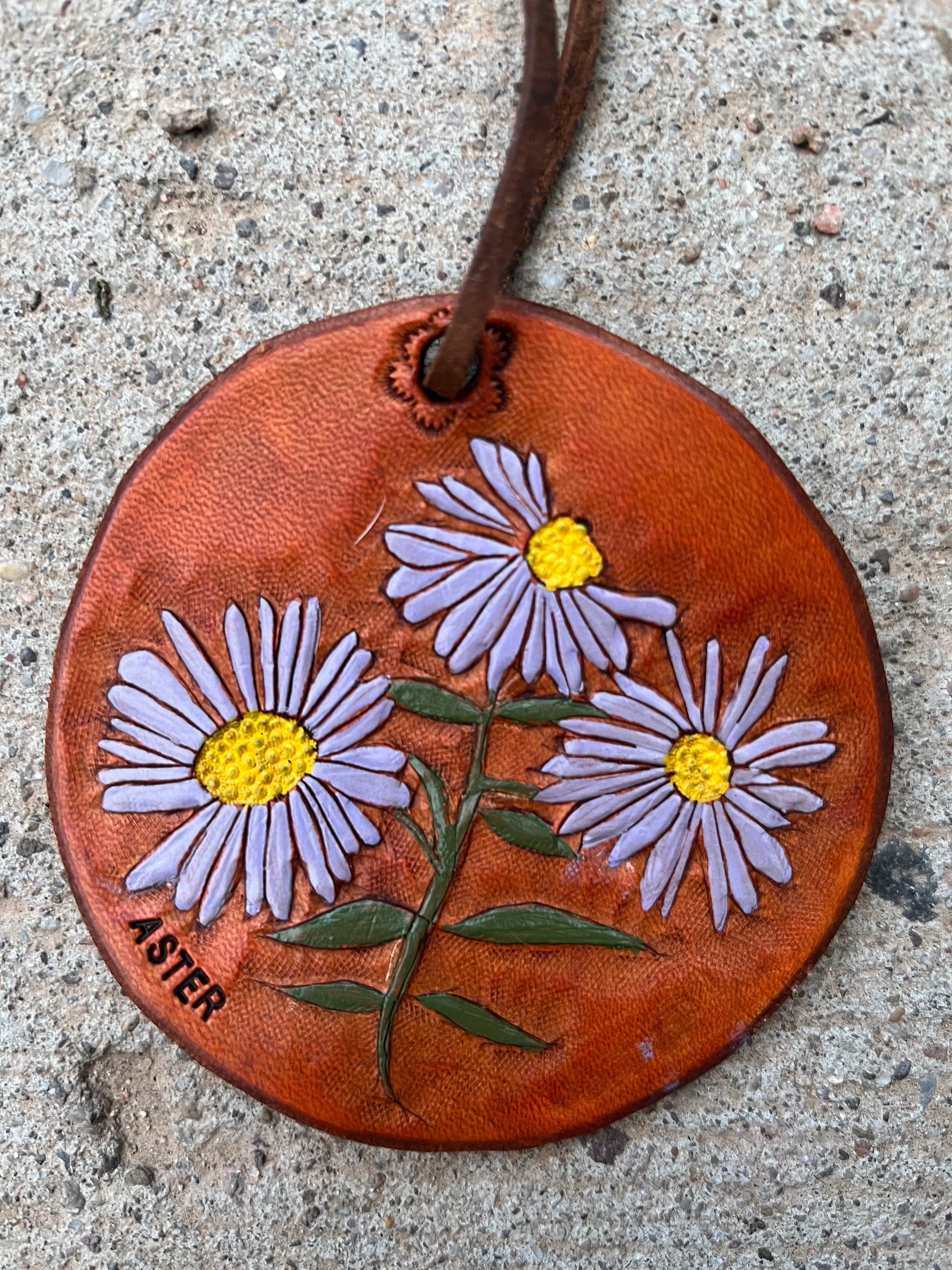 Carved Leather Aster Flower Ornament - Etsy