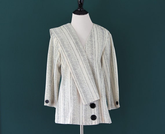 80s Asymmetrical Blouse Shirt Black and White Coll