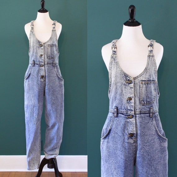 Acid Wash Denim Lee Overalls High Rise Waist 80s 1