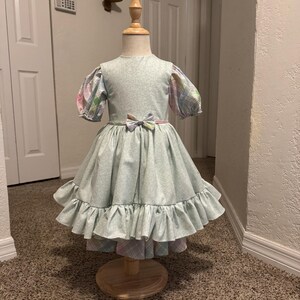 Handmade Vintage Inspired Girls Dress Pastel Easter Dress with Ruffles and Puff Sleeves