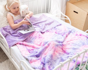 Big Kid Blanket - Tie Dye Minky Blanket - Gift for Girls - Big Kid Bedding - Pink and Purple Tie Dye