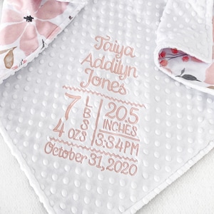 Date of Birth or Birth Stats Add On - Added Embroidery to Personalized Baby Blanket - BLANKET SOLD SEPARATELY