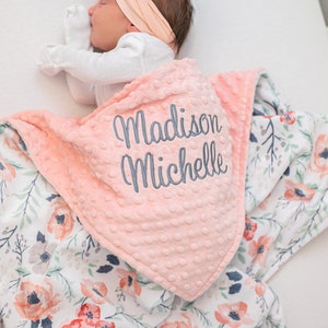 Personalized Baby Girl Blanket - Custom Name Newborn Blanket - Embroidered Minky Blanket for Baby - Personalized Name Baby Shower Gift