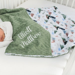 Personalized Baby Blanket - Woodland Theme Blanket - Newborn Baby Boy Gift - Minky Blanket