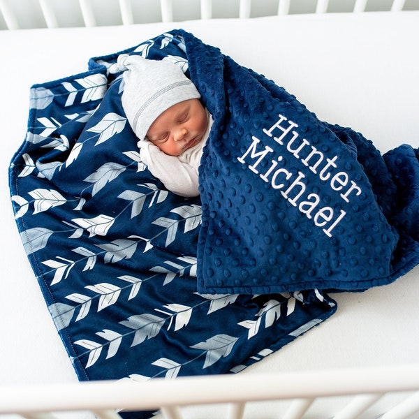 Baby Boy Personalized Blanket - Minky Blanket with Name - Baby Shower Gift - Receiving Blanket - Monogrammed Baby Gift - Custom Newborn Gift