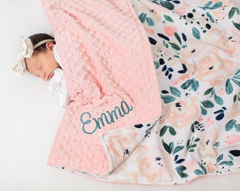 Personalized Baby Blanket Girl - Floral Baby Blanket - Baby Girl Gift - Baby Shower Gift