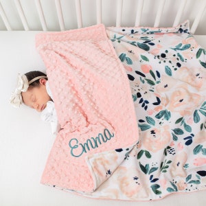 Personalized Baby Blanket Girl - Floral Baby Blanket - Baby Girl Gift - Baby Shower Gift