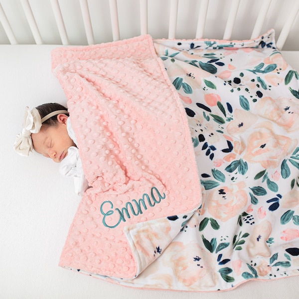 Personalized Baby Blanket Girl - Floral Baby Blanket - Baby Girl Gift - Baby Shower Gift