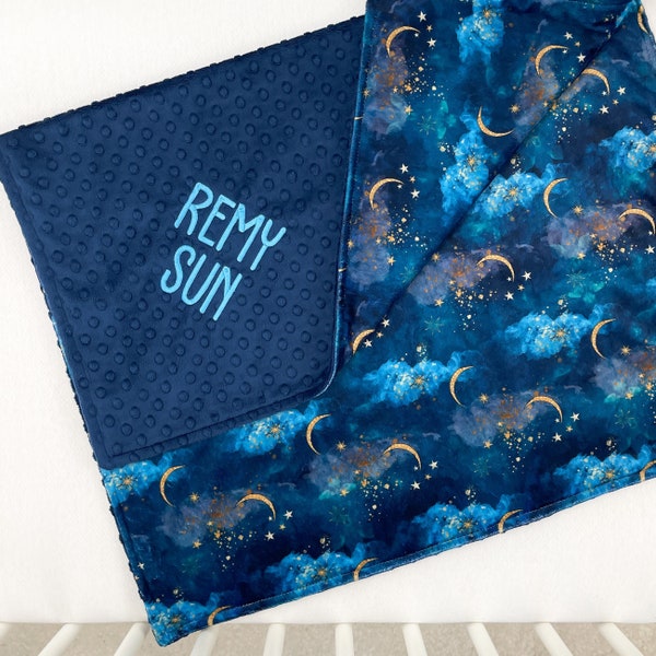 Personalized Baby Blanket - Minky Blanket with Name - Stars and Moon Nursery - Custom Baby Shower Gift