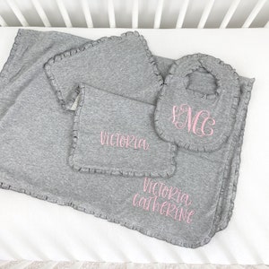 Personalized Baby Blanket, Bib, and Burp Cloth - Baby Blanket with Name - Receiving Blanket - Bib and Burp Cloth - Baby Shower Gift Set