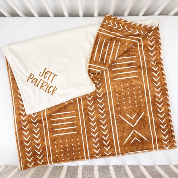 Mudcloth Baby Blanket - Custom Minky Blanket - Gift for Baby - Aztec Nursery Decor - Neutral Baby Bedding