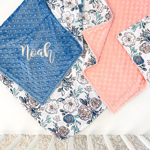 Floral Baby Blanket With Name Baby Girl Minky Blanket Baby Etsy
