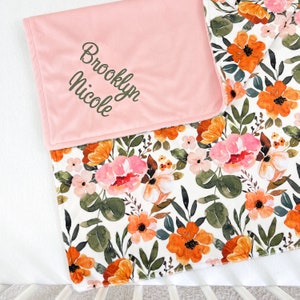 LAST CHANCE - Personalized Minky Baby Blanket: Boho Floral Newborn Gift