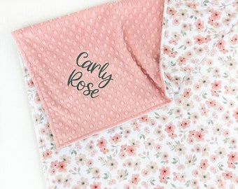 Personalized Baby Girl Blanket - Custom Blanket for Baby Girl - Minky Blanket with Embroidered Monogram