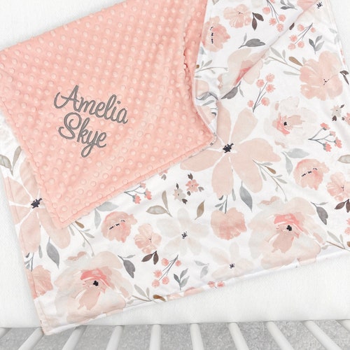 Minky Baby Blanket Personalized Baby Blanket Girl Baby Etsy