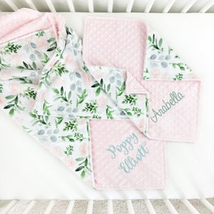 LAST CHANCE - Floral Baby Blanket with Monogram - Baby Girl Minky Blanket - Baby Shower Gift - Personalized Blanket for New Baby