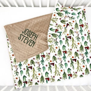 Personalized Baby Blanket with Name Baby Shower Gift Custom Newborn Gift Boho Cactus Minky Blanket image 1