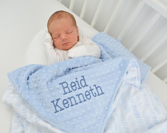 Blue Embroidered Baby Blanket, Newborn Name Soft Blanket, Custom Name Baby Minky Blanket, Plush Blue Baby Blanket, Baby Boy Name Blanket