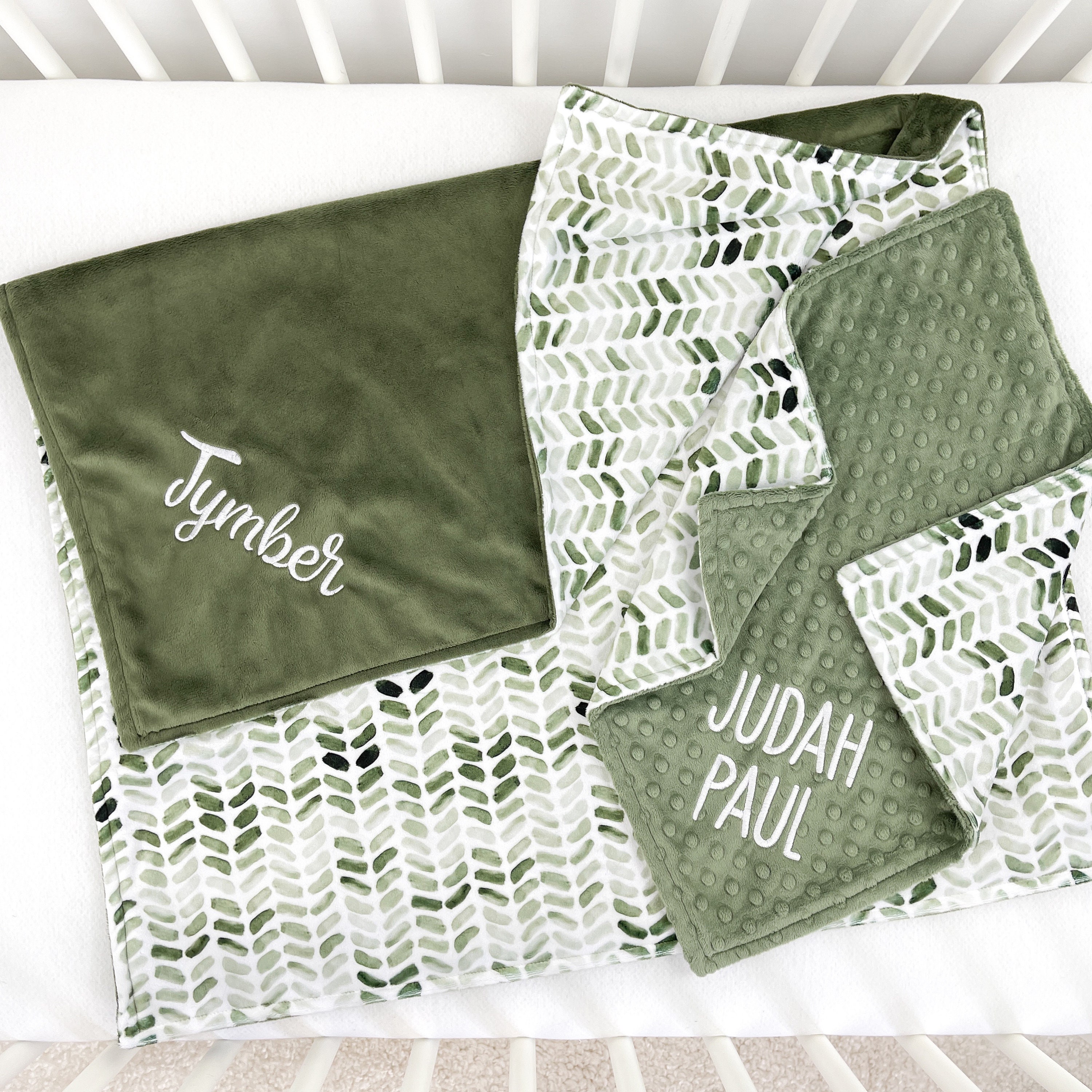 Personalized Blanket for Baby Boy, Green Minky Blanket with Name, Name Baby Shower Gift, Embroidered Minky Blanket for Newborn