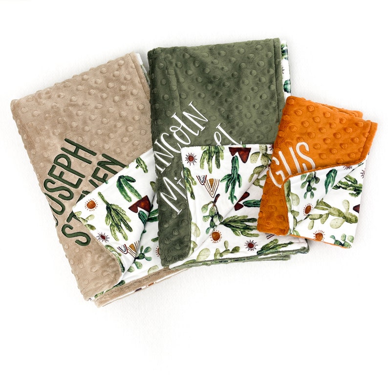 Personalized Baby Blanket with Name Baby Shower Gift Custom Newborn Gift Boho Cactus Minky Blanket image 6