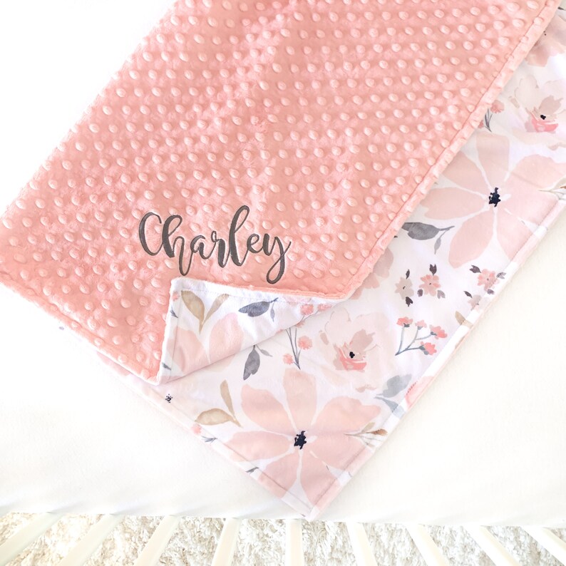 Personalized Floral Blanket Pink Baby Blanket New Baby Etsy