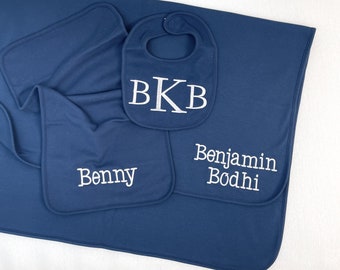 Personalized Baby Blanket, Bib, and Burp Cloth - Baby Blanket with Name - Receiving Blanket - Bib and Burp Cloth - Baby Shower Gift Set