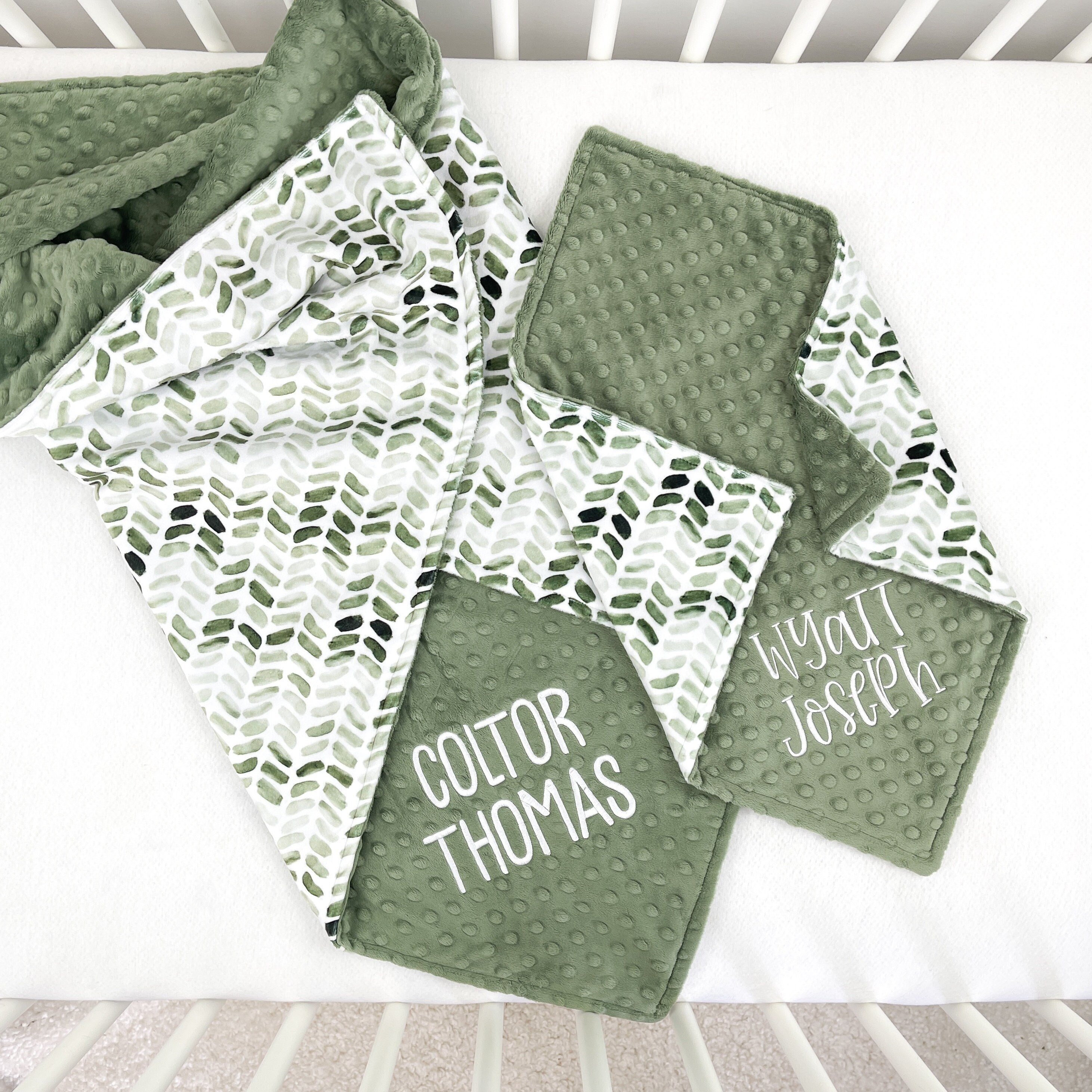 Personalized Blanket for Baby Boy, Green Minky Blanket with Name, Name Baby Shower Gift, Embroidered Minky Blanket for Newborn