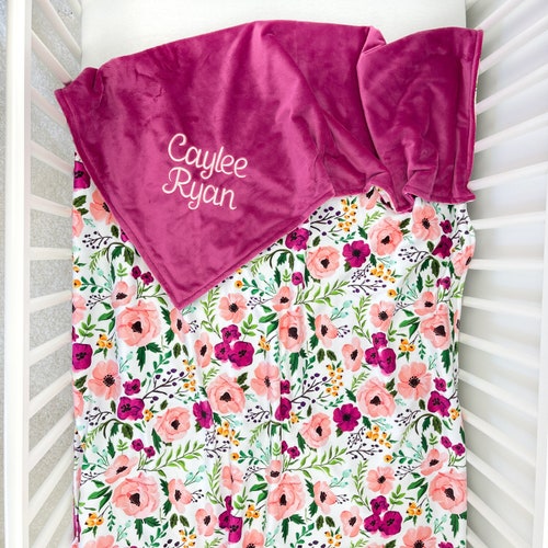 Personalized Baby Blanket Girl Minky Baby Blanket Floral Etsy