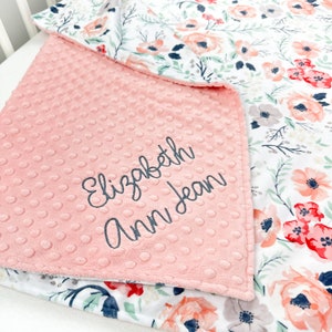 Personalized Baby Girl Blanket Custom Name Newborn Blanket Embroidered Minky Blanket for Baby Personalized Name Baby Shower Gift image 2