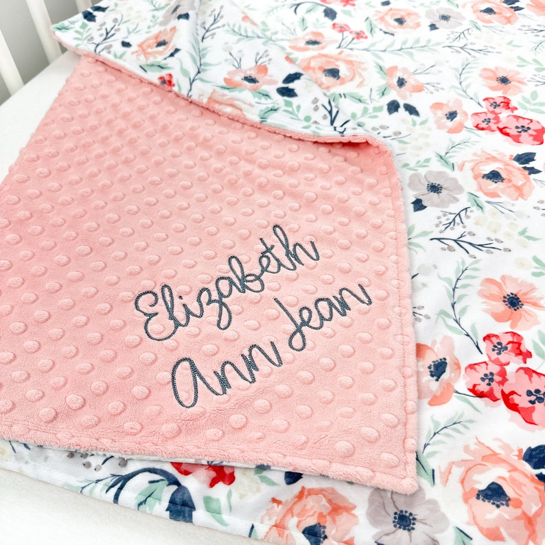 Personalized Baby Girl Blanket Custom Name Newborn Blanket Embroidered Minky Blanket for Baby Personalized Name Baby Shower Gift image 2