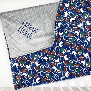 LAST CHANCE - Baby Boy Football Blanket - Minky Baby Blanket - Personalized Gifts for Baby - Embroidered Baby Blanket with Name