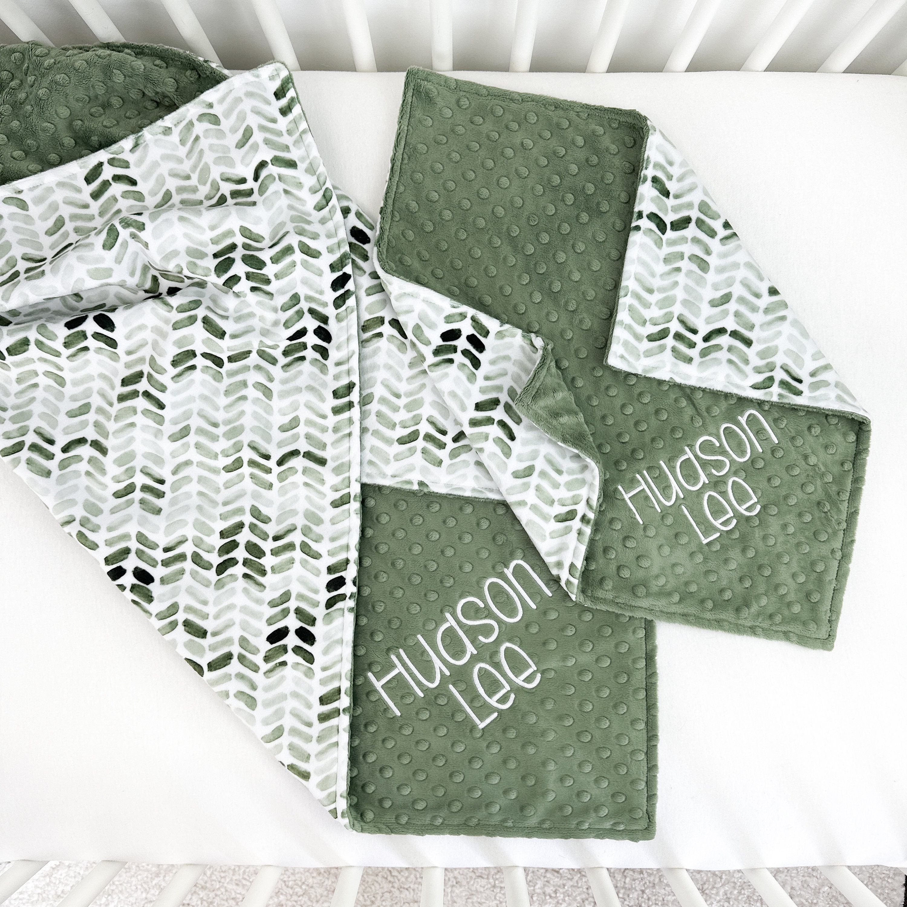 Personalized Blanket for Baby Boy, Green Minky Blanket with Name, Name Baby Shower Gift, Embroidered Minky Blanket for Newborn