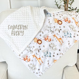 Personalized Safari Animal Baby Blanket: Embroidered Minky Blanket