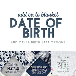 Date of Birth + Birth Stats Add On - Added Embroidery to Personalized Baby Blanket - BLANKET SOLD SEPARATELY