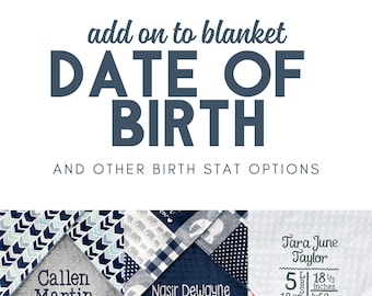 Embroidered Birth Stats Add-On for Personalized Baby Blanket - BLANKET SOLD SEPARATELY