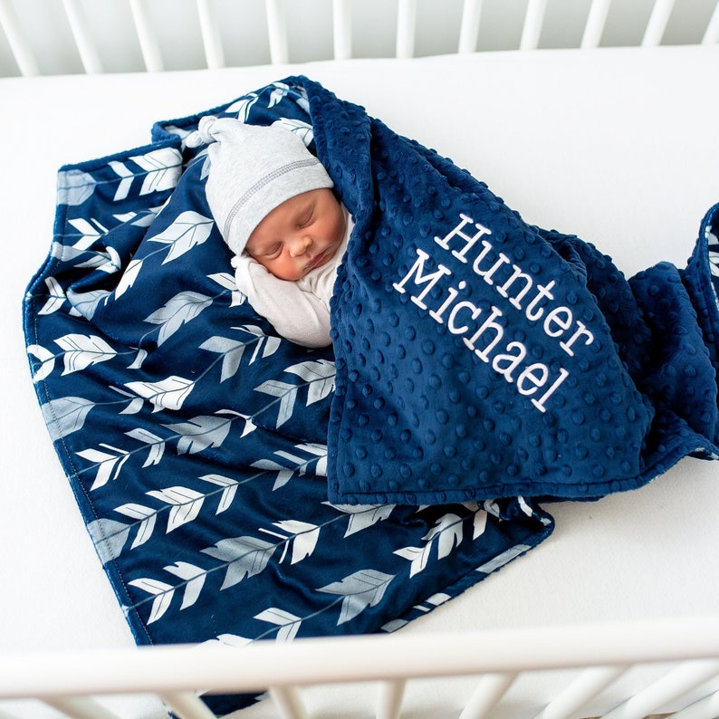 Baby Boy Personalized Blanket Minky Blanket with Name Baby Shower Gift Receiving Blanket Monogrammed Baby Gift Custom Newborn Gift image 1