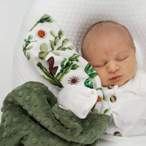 Personalized Baby Blanket with Name Baby Shower Gift Custom Newborn Gift Boho Cactus Minky Blanket image 4