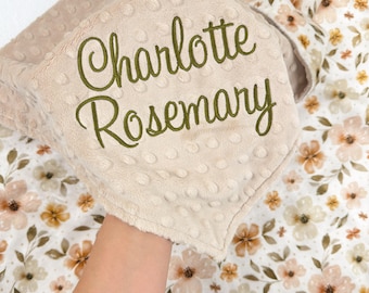 Personalized Baby Girl Blanket, Minky Floral Baby Blanket, Custom Name Blanket for Newborn, Wildflower Nursery Decor, Baby Shower Gift