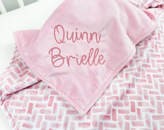 Personalized Minky Blanket for Baby Girl - Custom Baby Shower Gift - Embroidered Name Blanket for Newborn Baby Girl