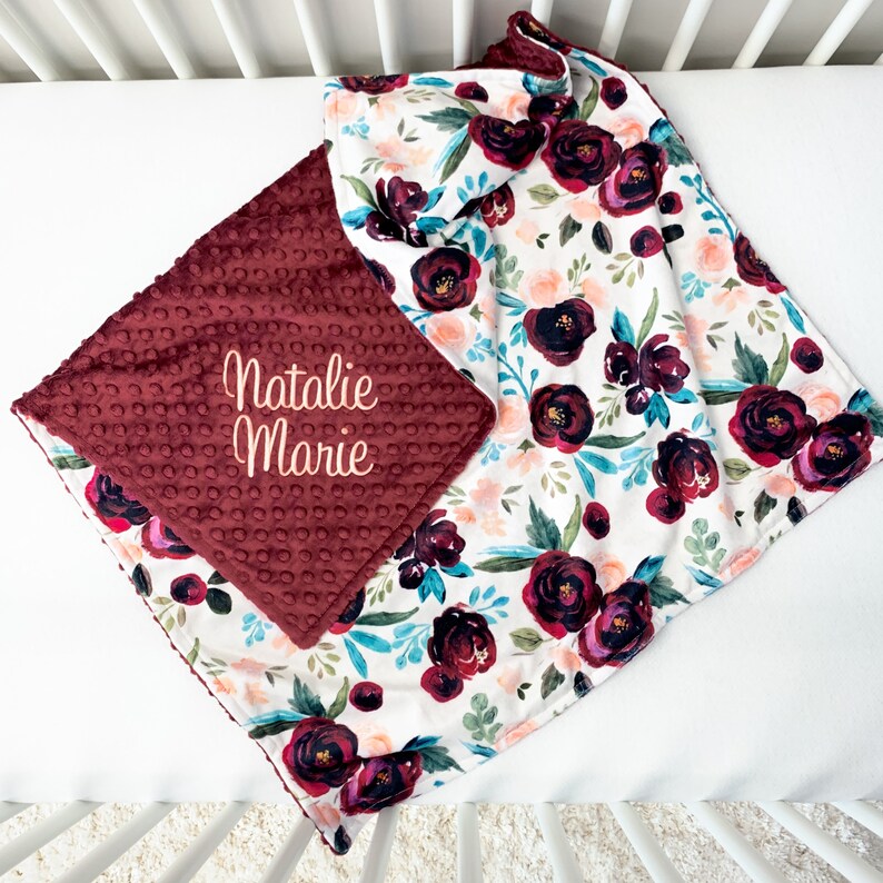 Floral Monogram Minky Blanket Lovey,Personalized Floral Minky Baby Girl Blanket,Floral Blanket,Baby Shower Gift,Custom Floral Baby Blanket