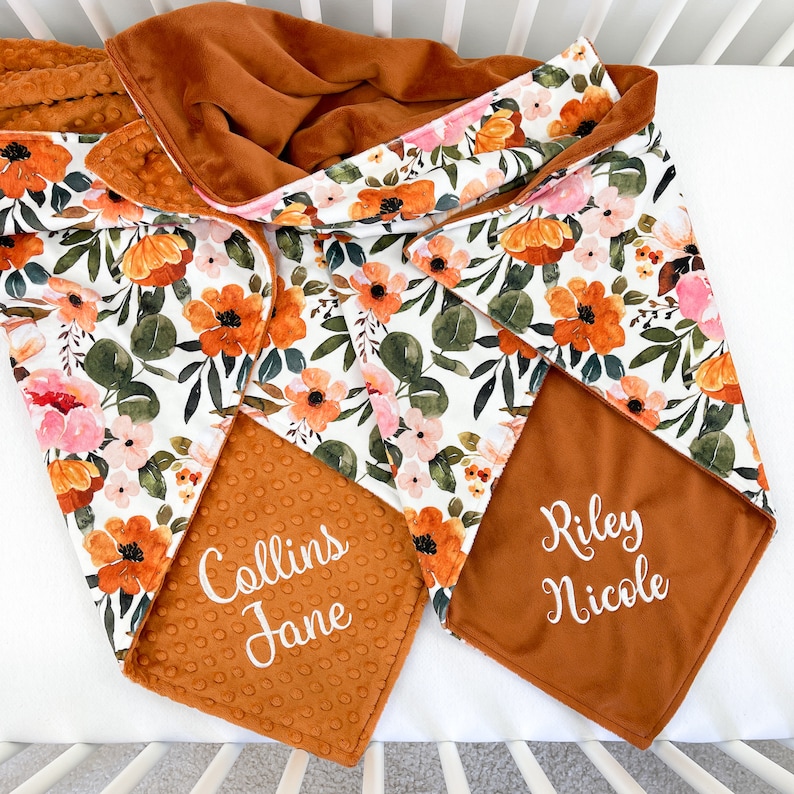 Minky Baby Blanket, Personalized Baby Blanket Girl, Boho Floral Blanket, Baby Shower Gift, Newborn Gift image 5