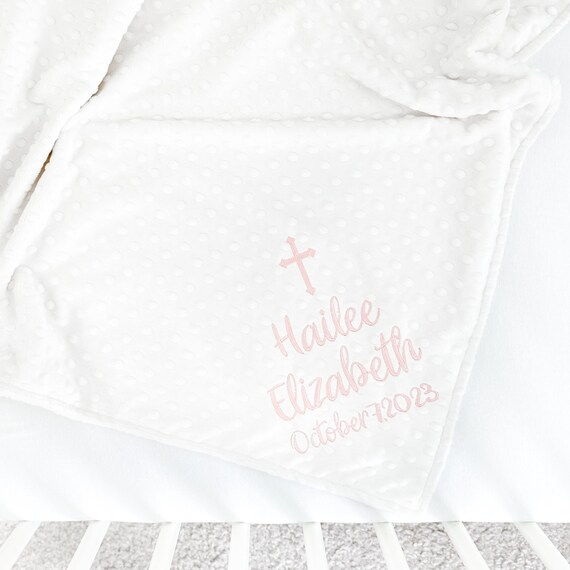 Lifetime Creations Baby Boy Baptism Blanket - White Embroidered Christening Keepsake
