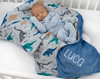 Personalized Baby Blanket Boy, Minky Baby Blanket, Baby Shower Gift, Newborn Gift, Dinosaur Boy Blanket
