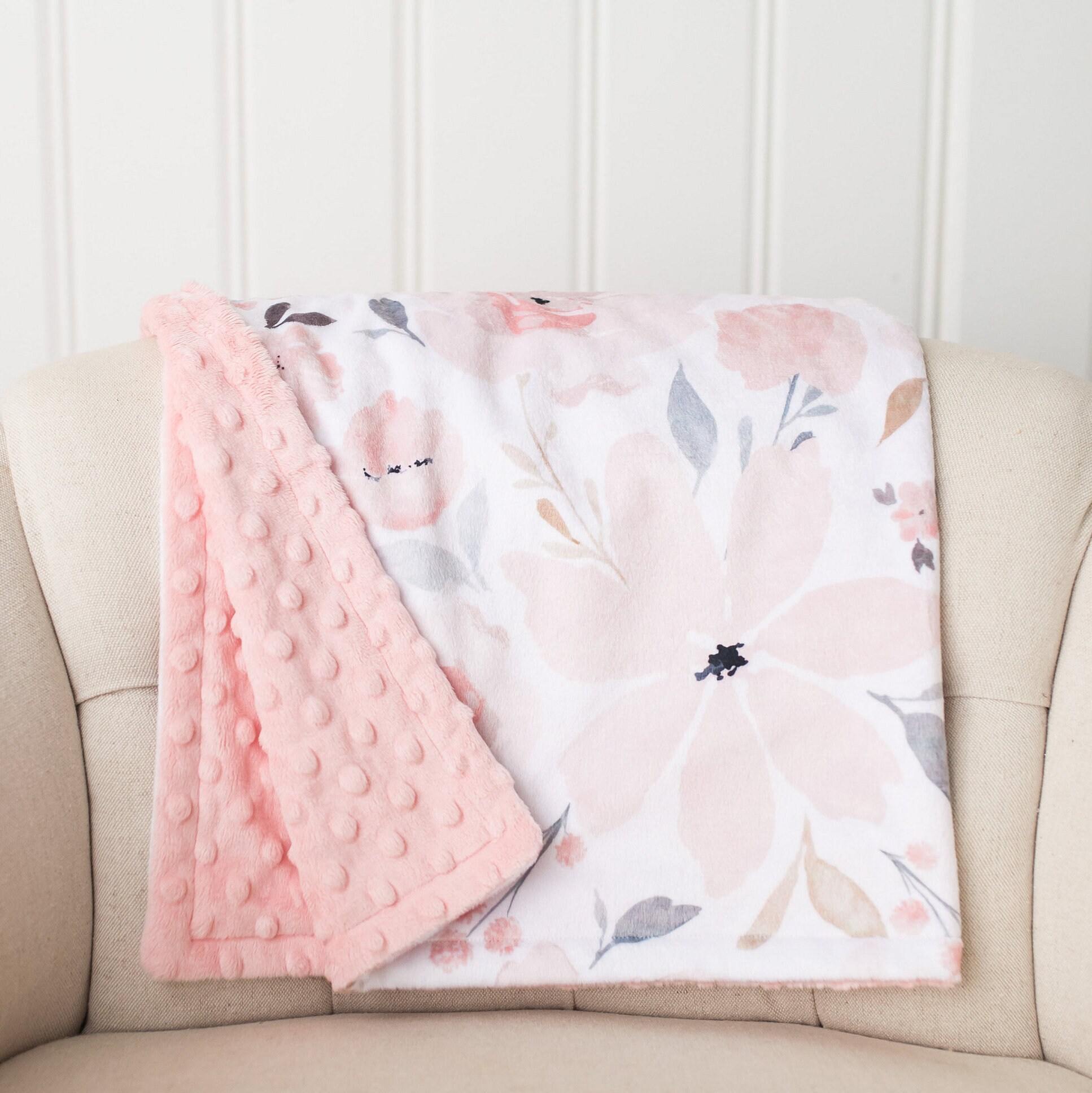 Personalized Floral Blanket Pink Baby Blanket New Baby Etsy