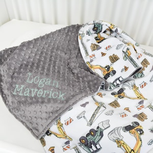 Personalized Baby Blanket Boy: Construction Trucks Minky Blanket