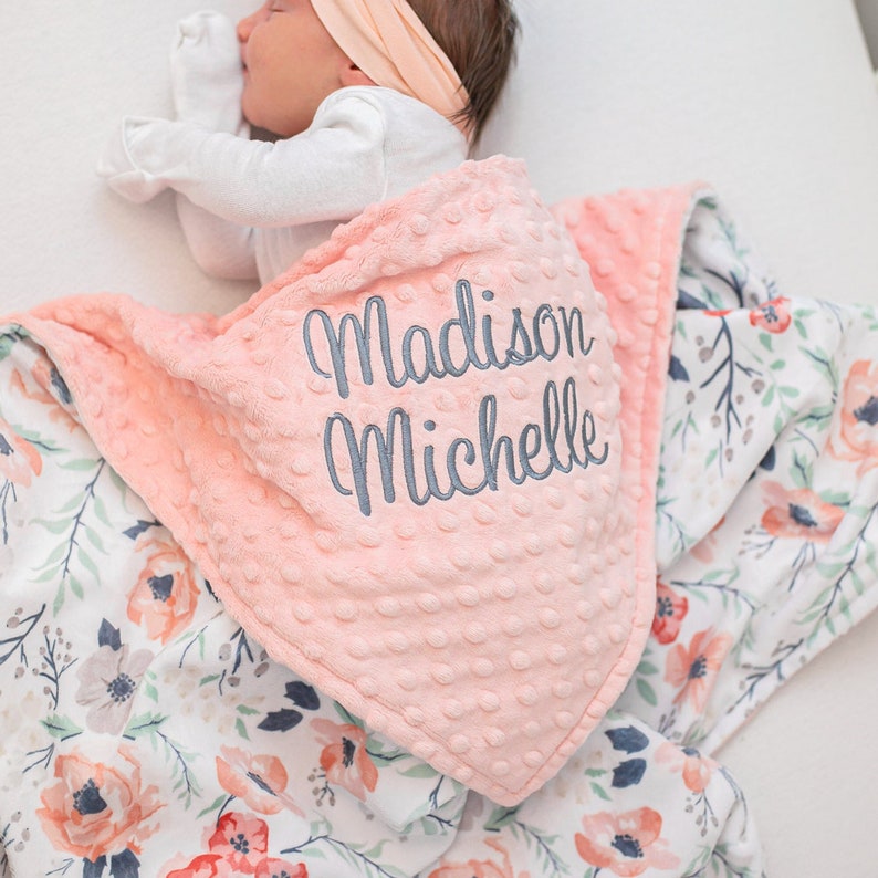 Personalized Baby Girl Blanket Custom Name Newborn Blanket Embroidered Minky Blanket for Baby Personalized Name Baby Shower Gift Bild 1