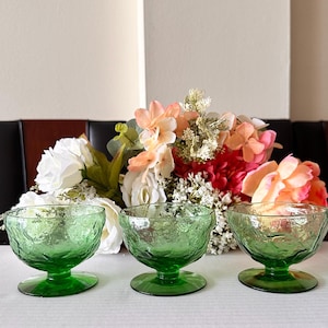 Vintage Morgantown Glass Driftwood Light Green Crinkle Champagne or Sherbet Glasses - Set of 3