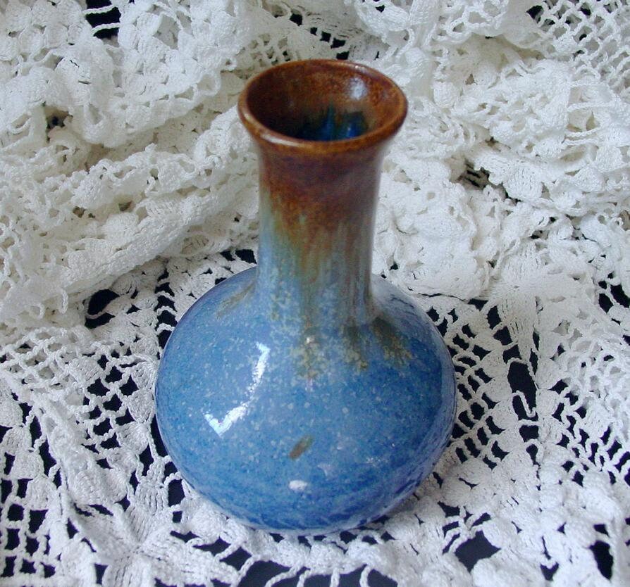 Pigeon Pottery VASE Bulbous Long Neck 5Inch Tall Blue Etsy