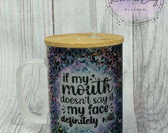 Adult Humor, 16oz Frosted Cup With Handle, Sublimation, Gift, Mothers Day Gift, Gifts for Her, Glass Tumbler, Iced Coffee, Coffee Cup