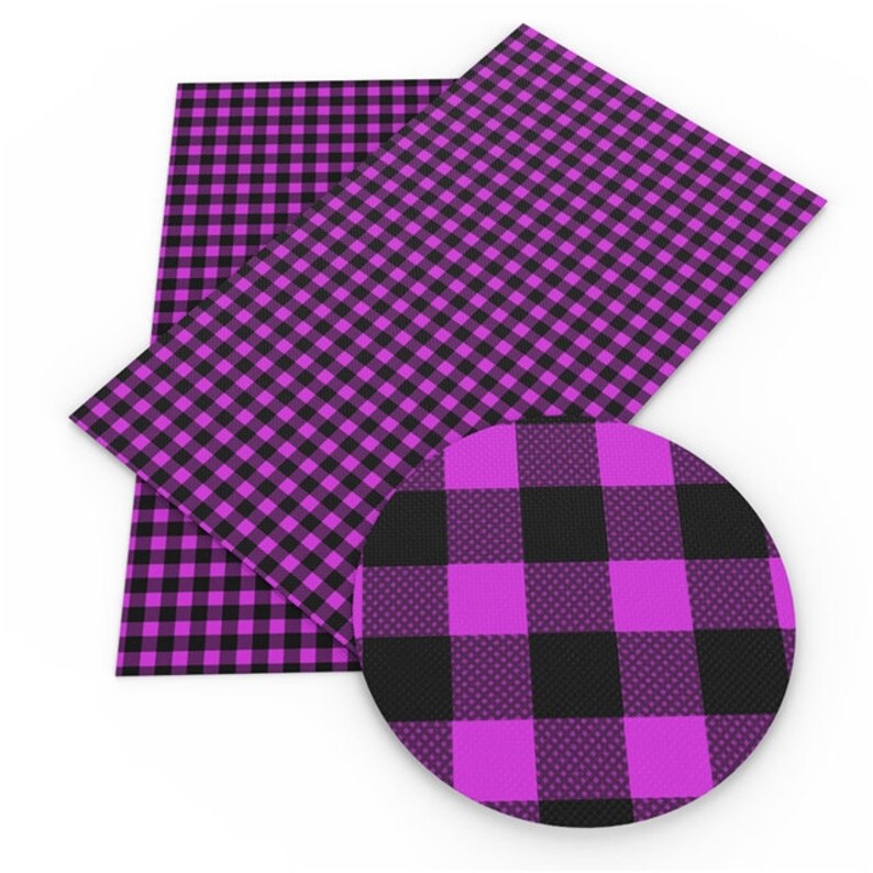 Fabric Sheet Bag Making Faux Leather Pink Buffalo Plaid Bow Supplies Printed Leather Sheet Printed Vinyl Synthetic Leather
